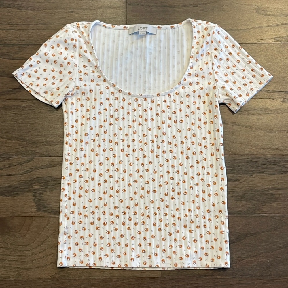LOFT Floral Ribbed Short Sleeve Tee - Size S